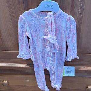 Little Me Pink Floral Kids One Piece with headband